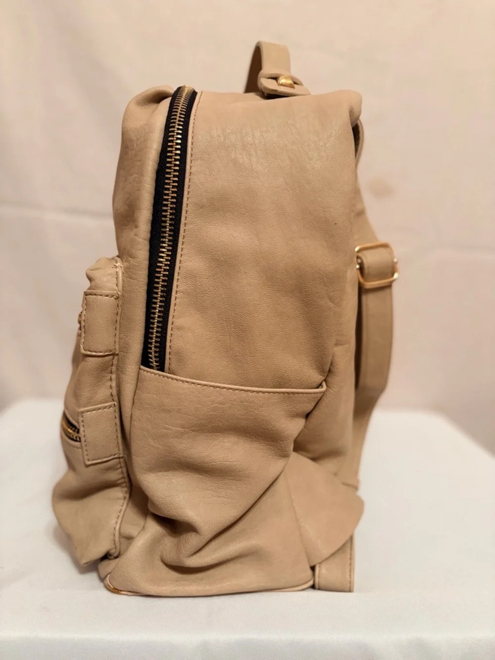 Beige Leather Backpack Purse - Women's Everyday Bag